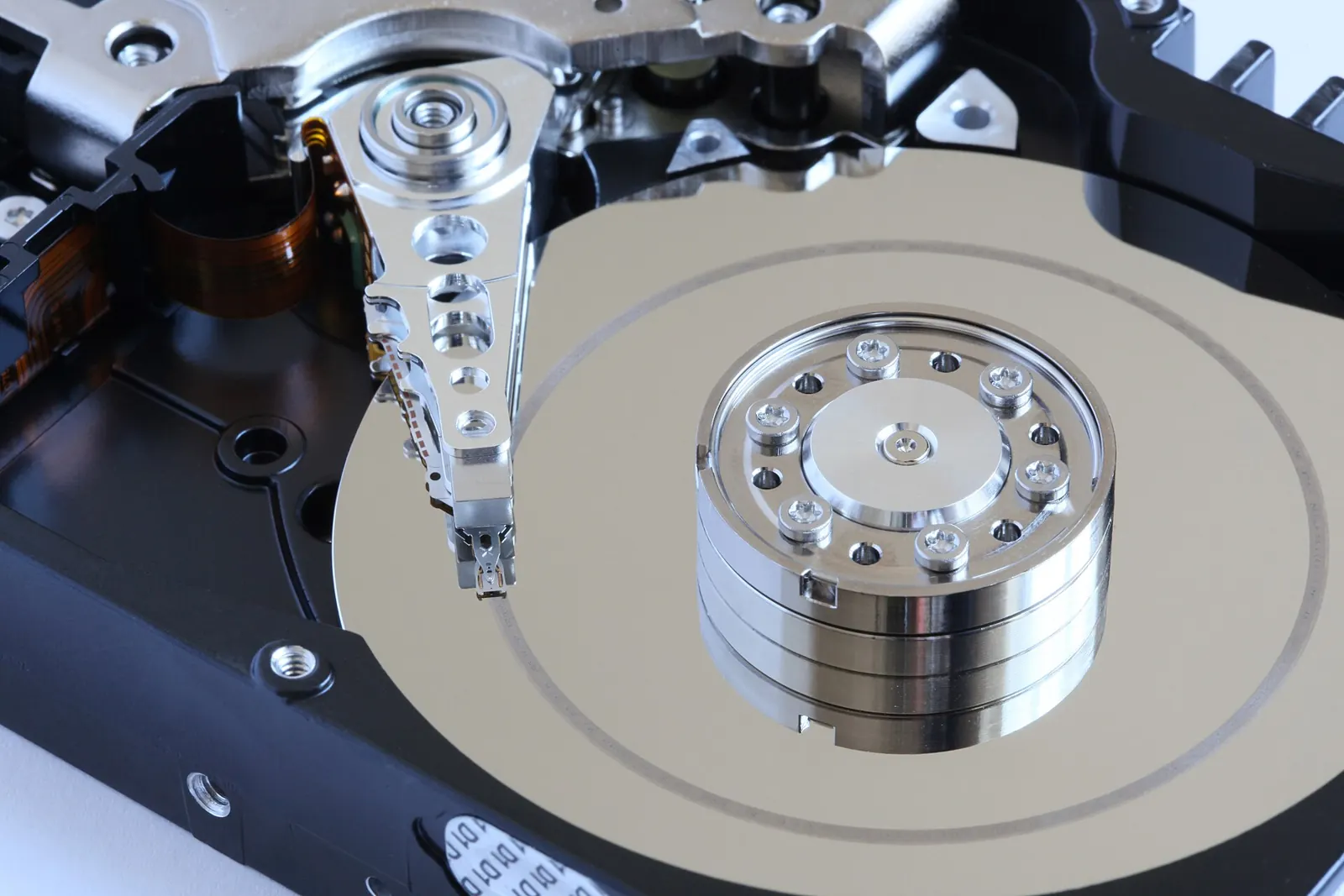 The inside of a hard drive. Every disk eventually fails; backups are what decide whether that matters.
